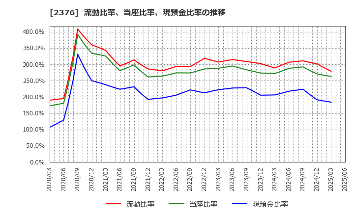 2376 (株)サイネックス: 流動比率、当座比率、現預金比率の推移