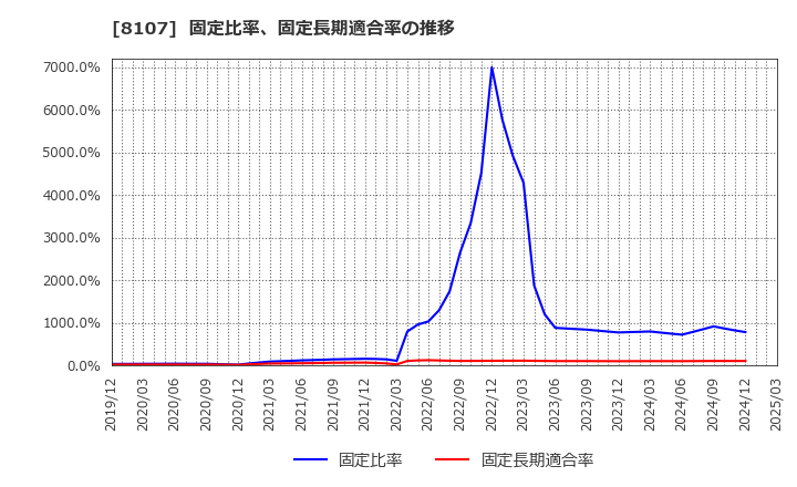 8107 (株)キムラタン: 固定比率、固定長期適合率の推移